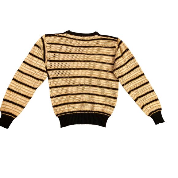 Vtg 70s/80 Mariea Kim Sweater Abstract Diagonal Stripe Black Gold Metallic L - Picture 2 of 5